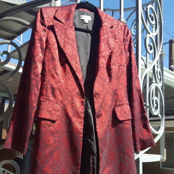 Bebe Red Metallic Patterned A-line Long Coat - Picture 4 of 4